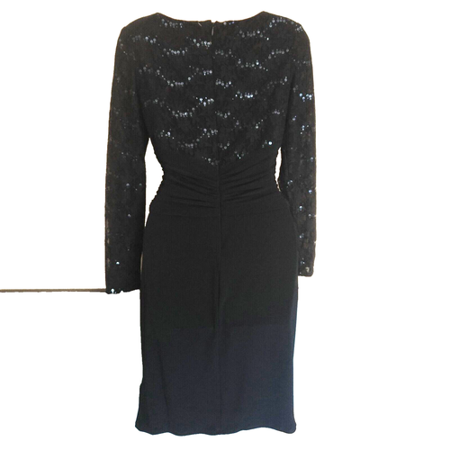 RALPH LAUREN Chaps Womens Size 2 Small S Navy Blue Dress Sequin & Lace Bodice