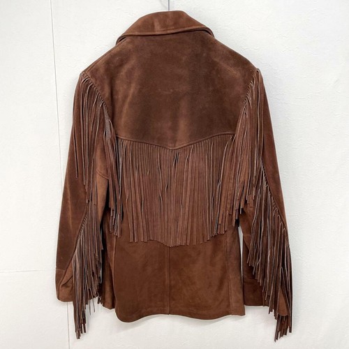 Schott Western Fringe Suede Leather Jacket Blouson Men Size 34 Brown - Picture 6 of 10