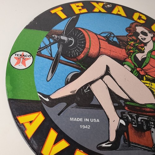 Vintage Texaco Gasoline Gas Pump Sign - Aviation Airplane Porcelain Sign - Picture 5 of 15