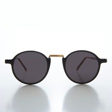 Round Black Vintage Sunglasses With Tortoise Temples - Brook