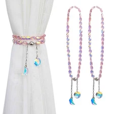 2 Pack Crystal Beaded Magnetic Curtain Tiebacks Draperies Holdbacks for Window