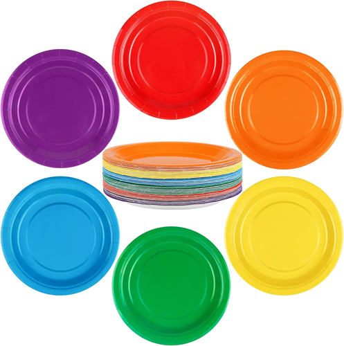 72 Pieces Rainbow Paper Plates 7 Inch Bulk Paper Plates Disposable round Dessert - Picture 10 of 12