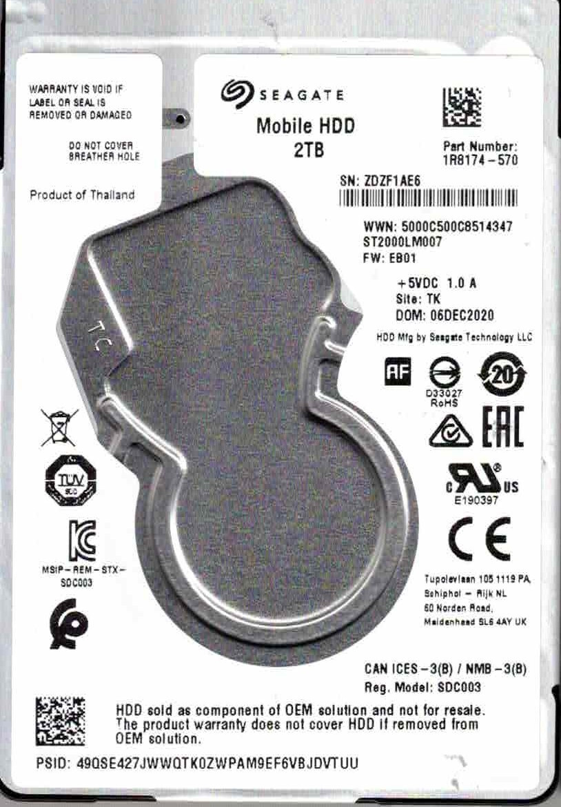 ST2000LM007, 1R8174-570, EB01, TK, ZDZF, SEAGATE 2TB DEC 2020 | eBay