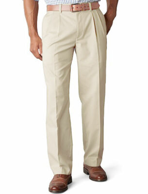 NEW MENS DOCKERS SIGNATURE KHAKI STONE PLEATED