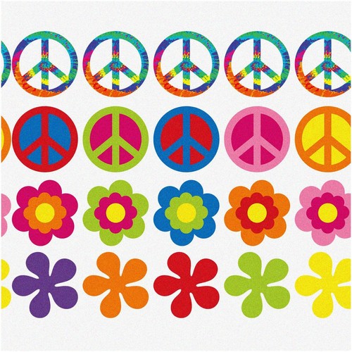 Retro Groove 60er Party Ausschnitte - 20 Stück Set Blume und Peace Zeichen Deko - Bild 1 von 7