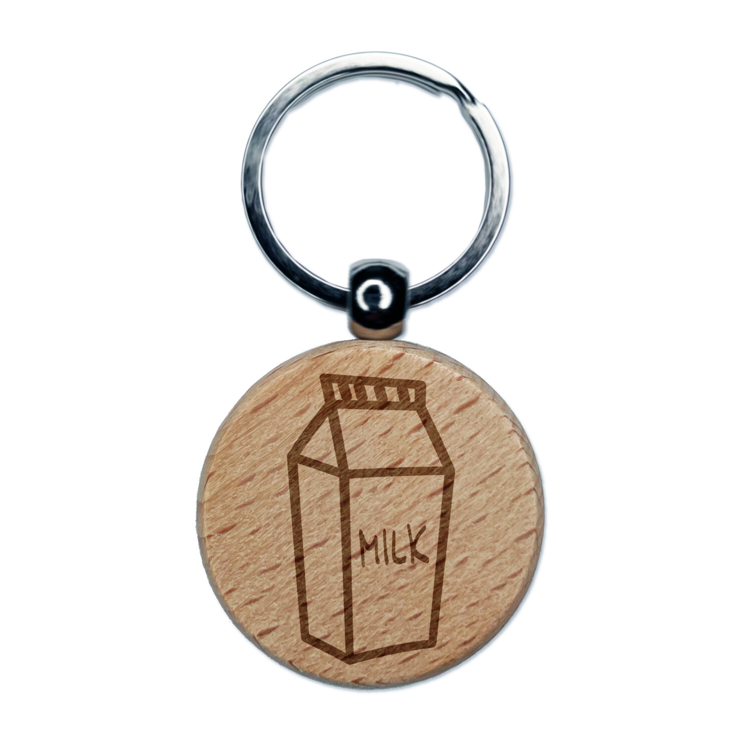 Milk Carton Engraved Wood Round Keychain Tag Charm