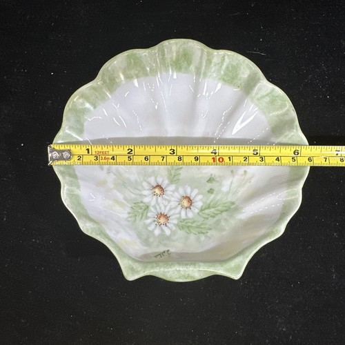 Antique Limoges Shell Trinket Dish Hand Painted Signed Lillie Green Flowers - Picture 4 of 7