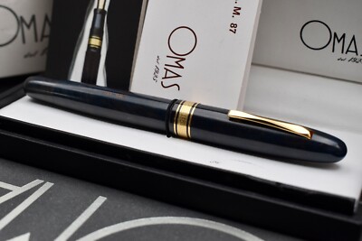 OMAS AM 87 Briarwood Blue Fountain Pen 14k 585 Two tone F Nib Box