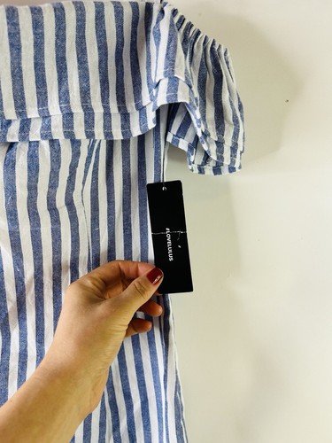 New Lulus Womens Small Off The Shoulder Striped Mini Dress - Picture 3 of 7