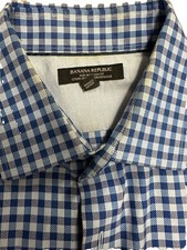Banana Republic Dress Shirt Men LARGE Multicolor Plaid Non-Iron Grant Fit