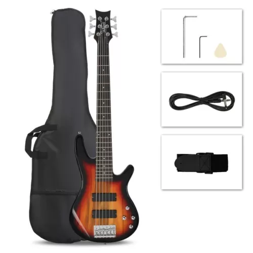 Glarry Full Size GIB 6 String H-H Pickup Electric Bass Guitar Bag Strap Pick