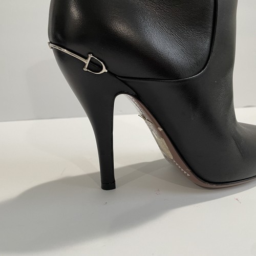 Gucci Black Leather Boots Size 36.5 Silver Logo Hardware Zip Up - Picture 3 of 19