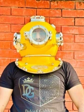 Nautical Yellow Diving Helmet US Navy Mark V Divers Helmet for Home Decor