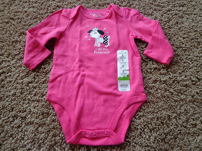 JUMPING BEANS girl's NWT sz 9M LS cotton bodysuit Puppy Princess pink w/stars