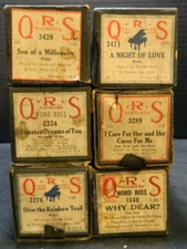 Vintage Lot Of (6) QRS Player Piano Rolls In Original Boxes Very Good Condition