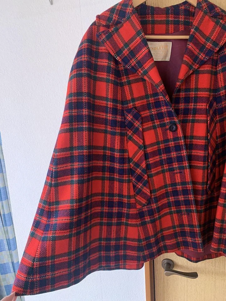 Pendleton 40-50'S Vintage Checked Poncho Gift From Japan - Image 3 of 4