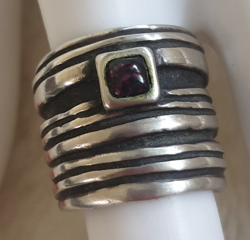 Vintage Granat Designer Ring aus 925er Silber Größe 58 (18,4 mm Ø) Maßiv 17,7 gr