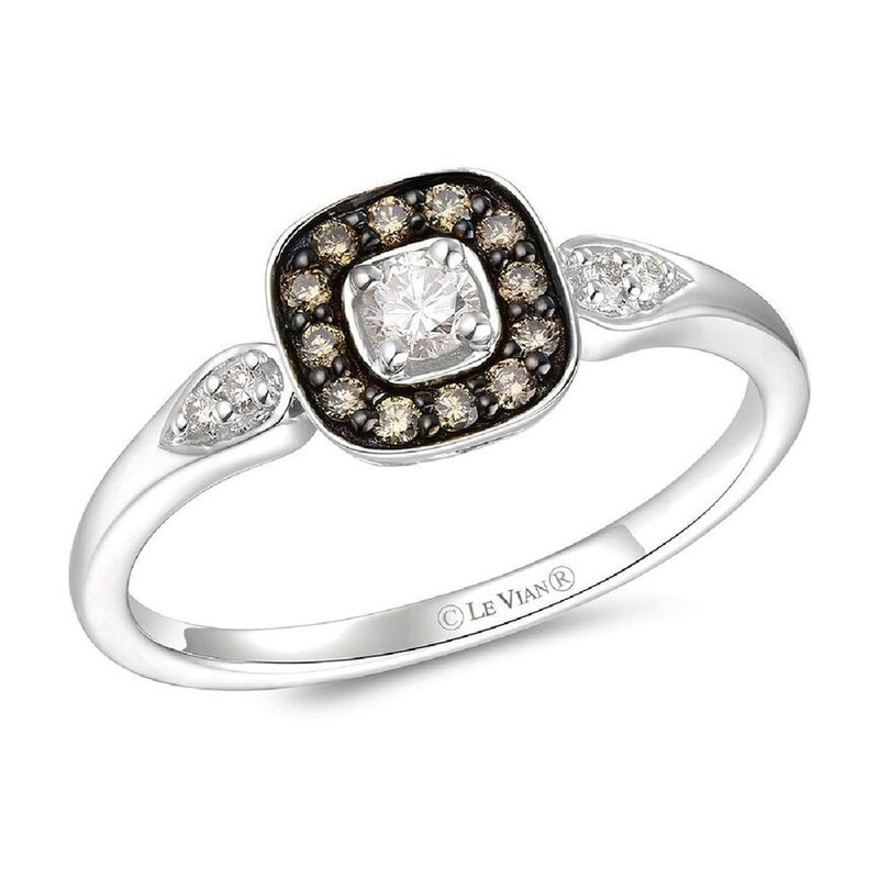 Le Vian 14K White Gold Promise Ring Halo Pavé Chocolate White Diamonds Size 10