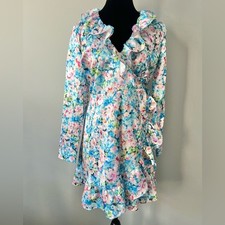 Bar III Petite Floral-Print Ruffled Tie-Waist Wrap Dress Size Large