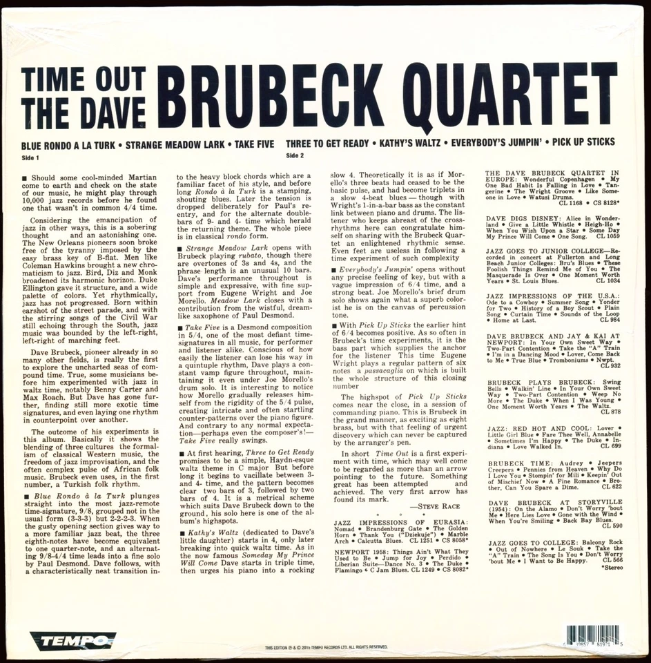 VINYL LP Dave Brubeck Quartet - Time Out UK Pressing Factory Sealed NEW STEREO - Image 2 of 2