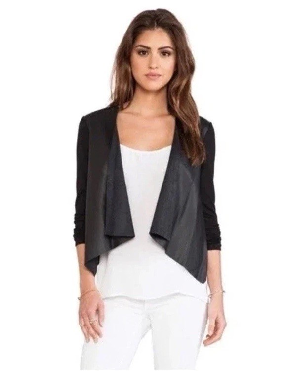 Velvet By Graham & Spencer Candy Ponti w/ Faux Leather Jacket in Black, Size L