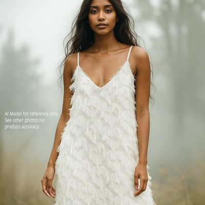 Eyelash Feather Material V-Neck Midi Slip Dress Womens M Etherial Romantic Boho