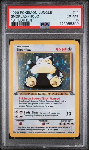 1999 POKEMON JUNGLE 1ST ED #11 SNORLAX-HOLO PSA 6
