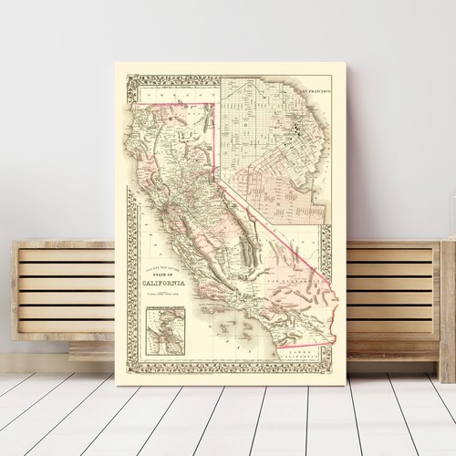 Alte Karte von Kalifornien 1880 - Vintage California Art - Bild 3 von 29