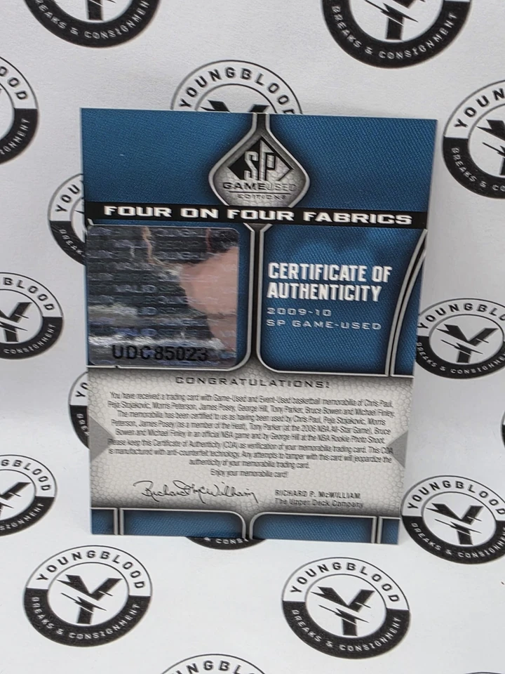 Parches usados en juegos SP 2009-10 4 en 4/65 Spurs-Hornets Parker/Paul certificado de autenticidad Foto 3 de 4