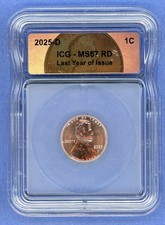 2025 D ICG MS67RD Lincoln Shield Cent 1c US Mint Coin 2025-D MS-67 RD Last Year