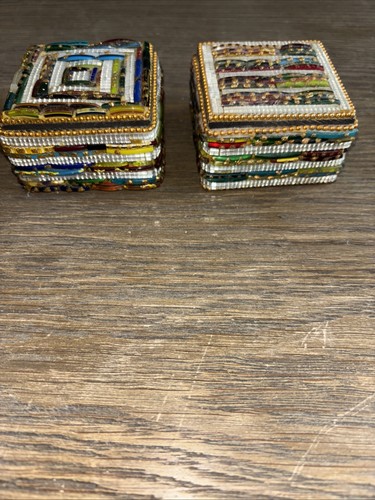 Vtg Murano Micro Mosaic Trinket Box Square Millefiori Aventurine Glass Italy 2"