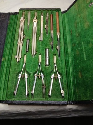 Drafting Tools Compass Germany in Original Case Lot of 12 Pieces Vintage #2731