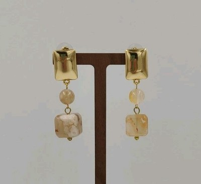 Elegant vintage style earrings with 13x13mm crystal and gold-plated copper