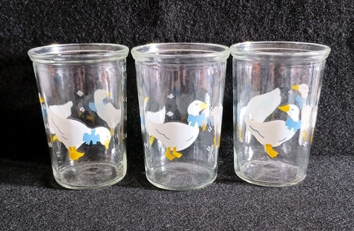 Set of 3 Vintage Bama Geese, Ducks, Goose Jelly Juice Jar Glasses  Cottage Core 