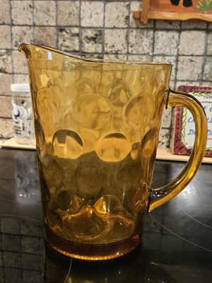 Vintage Hazel Atlas Eldorado Amber Gold Coin Dot Glass 7.5'' Tall Pitcher