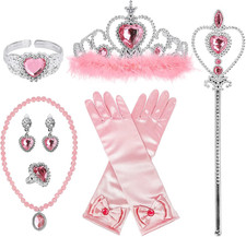 Princess Dress up Accessories Princess Gloves, 7Pcs Dress up Set for Toddler Gi