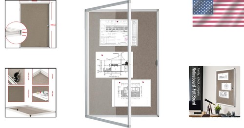 Rectangular Lockable Bulletin Board 36x24 Inch - Self-Healing Felt Surface - Picture 2 of 9