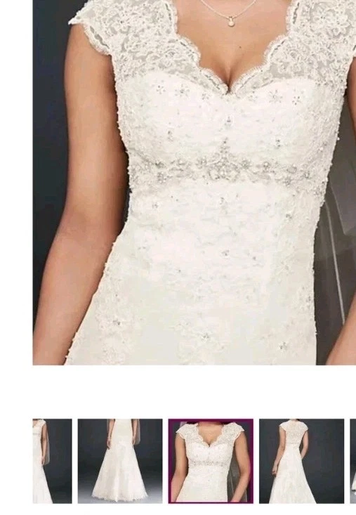 Vestido de noiva Davids marfim T3299 tamanho 4 novo com etiquetas trem detalhado  - Imagem 3 de 4