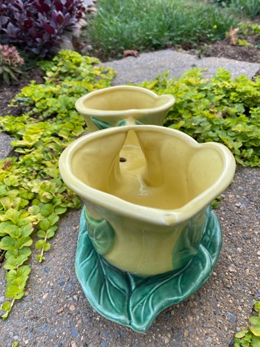 Vintage Morton Double Lily with Frog Planter Flower Pot Yellow - Picture 8 of 10