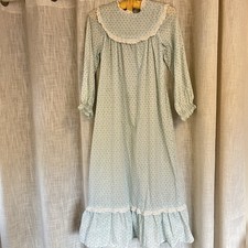 Vtg Handmade Girls Prairie Nightgown Blue Ditsy Floral Eyelet Trim Ruffle 10