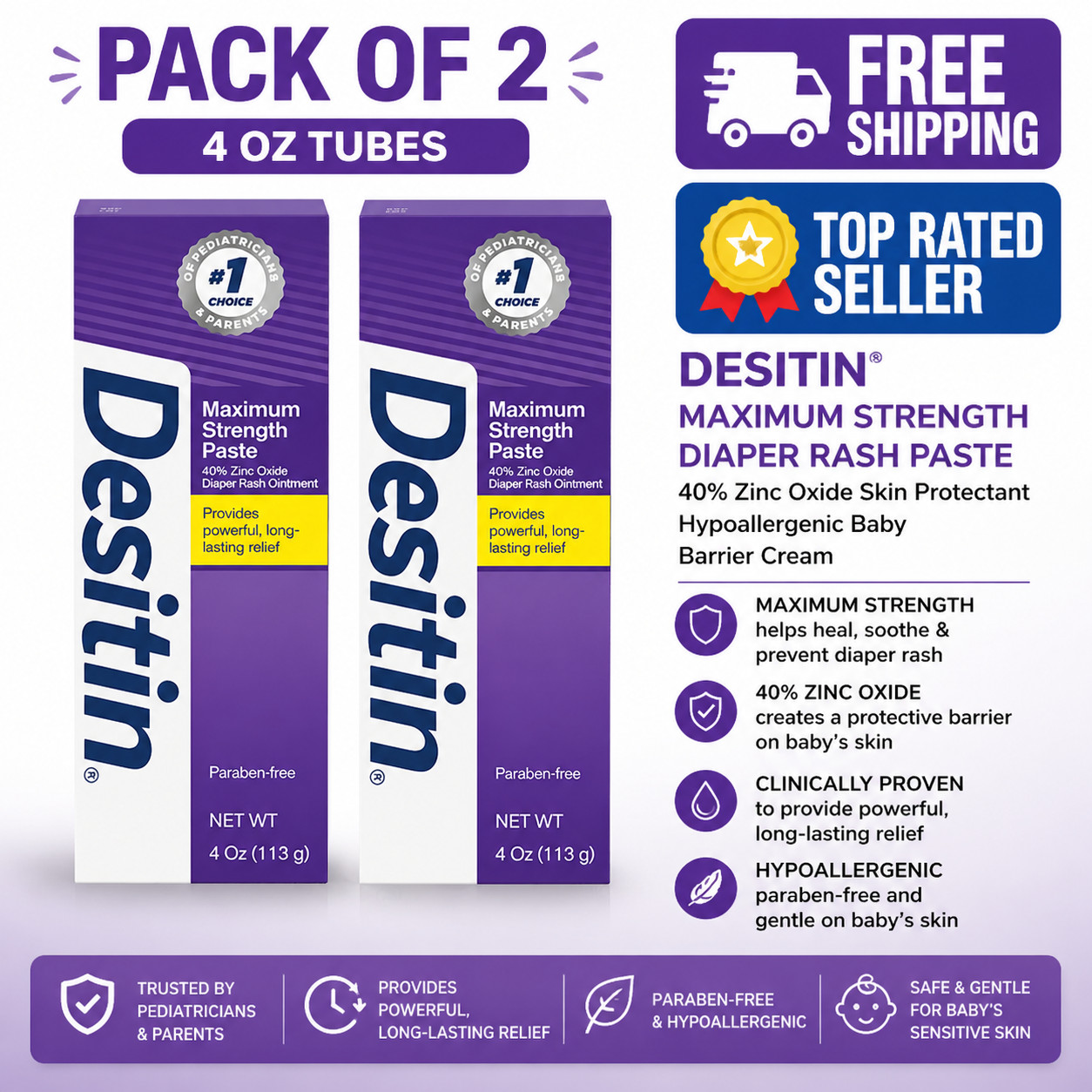 Rash Paste, 40% Zinc Oxide &ndash; 2-pack, 4 Oz