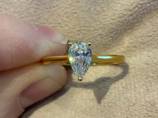 1.0 Carat Lab Created Diamond Pear Cut Engagement Ring 14k Gold Plated 925 N
