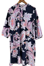 Gap Women's Sz M Paisley Tunic Shirt Dress Vibrant Blue Pink Resort Nautical