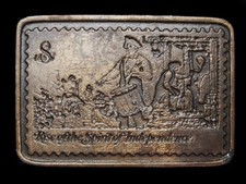 LH29157 VINTAGE 1970s  RISE OF THE SPIRIT OF INDEPENDENCE 8 CENT STAMP  BUCKLE