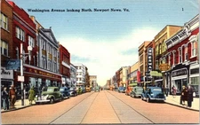 Washington Avenue Looking North, NEWPORT NEWS, Virginia Linen Postcard - Tichnor