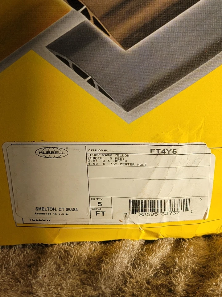 HUBBELL FT4Y5 FLOORTRAK YELLOW FLOOR TRAK 5D700-5 FT CABLE COVER-NEW IN BOX - Image 2 of 4