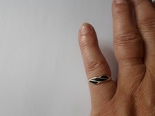 bague en argent massif, style vagues de couleur noires, t. 50