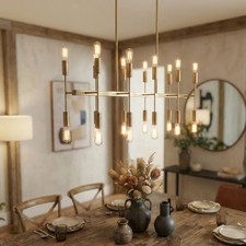 Mid-Century Modern 20-Light Kitchen Island Pendant Light Aged Brass