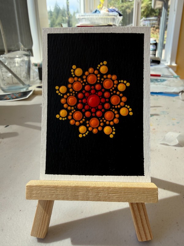 ACEO Original Dot Art Mandala Painting | Red | Orange | Hand Painted Art Card