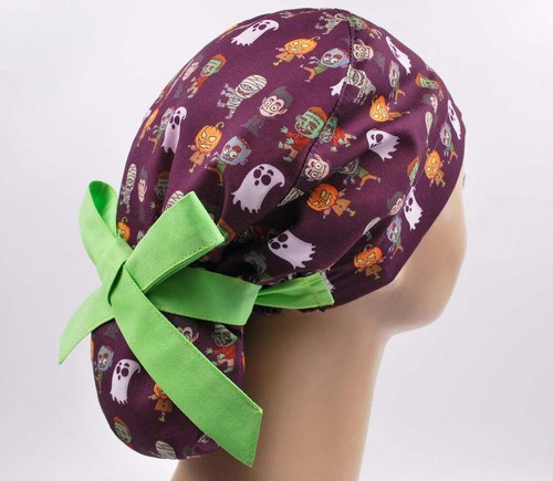 Ponytail Scrub caps, scrub hat, surgical scrub cap, halloween monsters nurse hat - Picture 2 of 3